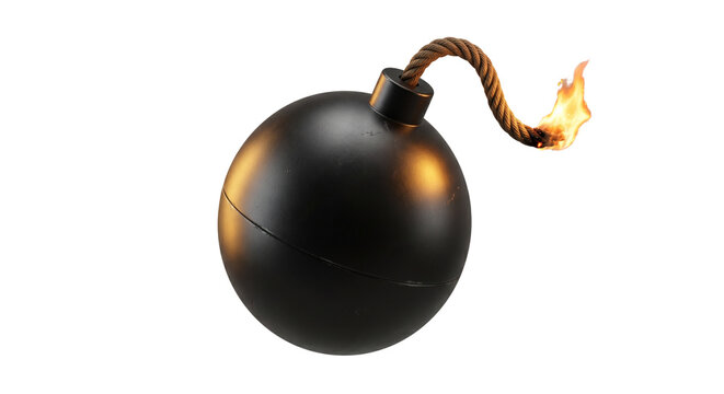 Explosive Bomb with Burning Fuse Isolated on White Background