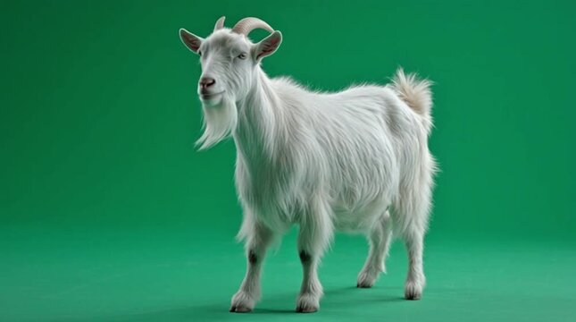 White Goat on Green Screen Background Studio Animal Video