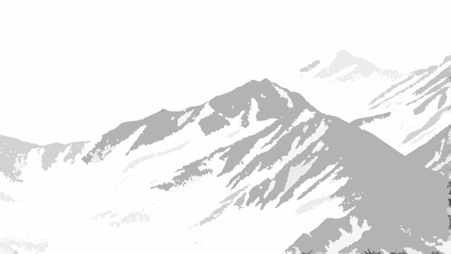 mountain range silhouette a minimalist panoramic view of snow capped peaks against a white background high quality professional