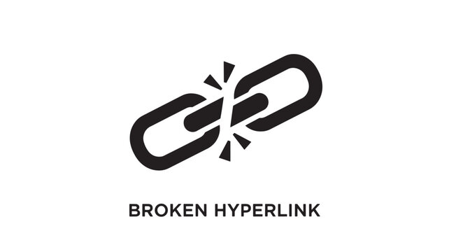 Broken Hyperlink Concept Illustration: Minimalist Vector Icon of a Snapped Metal Chain Link with Shards, Symbolic Graphic for 404 Errors, Connectivity Failure, and Digital Fragmentation Awareness