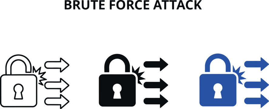 Brute Force Attack Icon Set &ndash; Cybersecurity Threat Vector Illustration for Digital Security Concepts