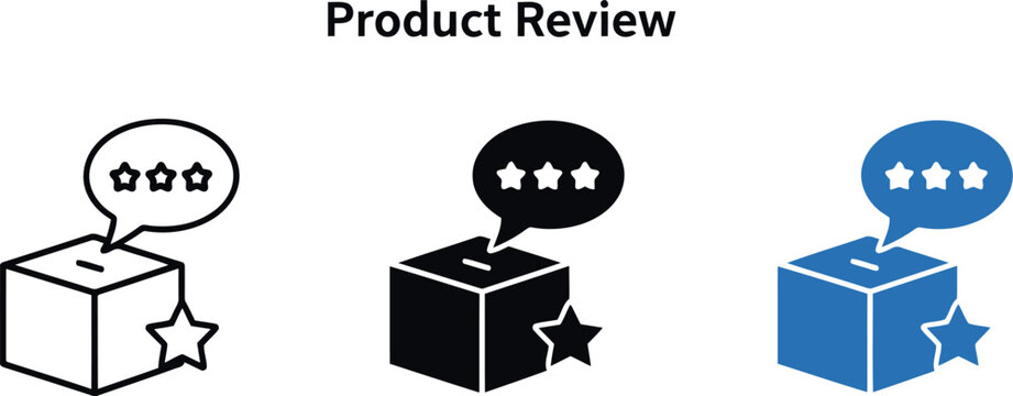 Product Review Icon Set with Star Ratings and Speech Bubble in Flat and Outline Styles
