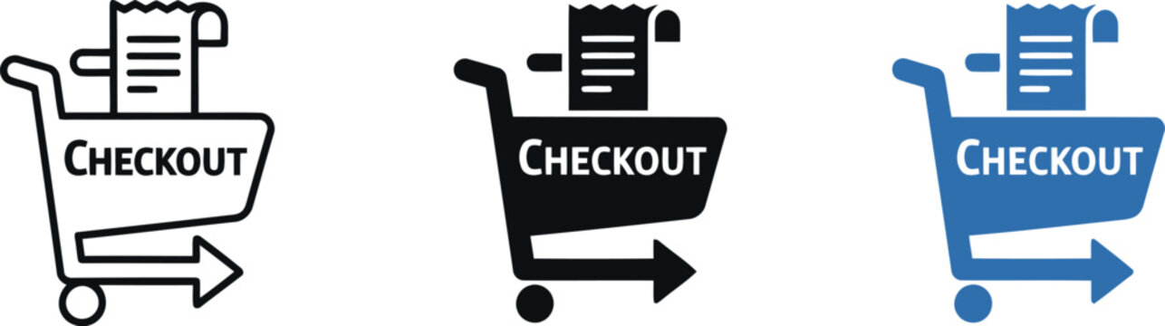 Shopping Cart Checkout Icon Set &ndash; Black, Blue, Outline &ndash; E-commerce Payment Symbol Vector Illustration
