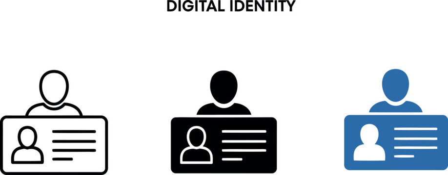 Digital identity icon set with user profile identification cards in minimalist vector style