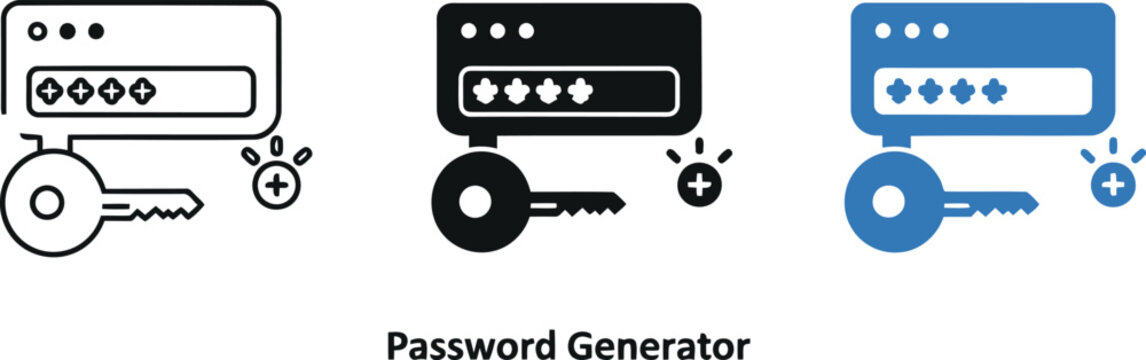Password Generator Icon Set with Key Symbol for Cybersecurity and Data Protection Applications
