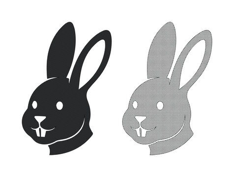 Minimalist rabbit head vector icons, black and grey bunny silhouette set, stylized hare face illustrations for logo design and branding