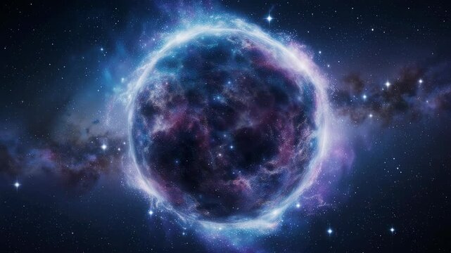 Cosmic Galaxy Sphere Made of Swirling Stars and Nebula Clouds in Deep Space Background with Subtle Glow
