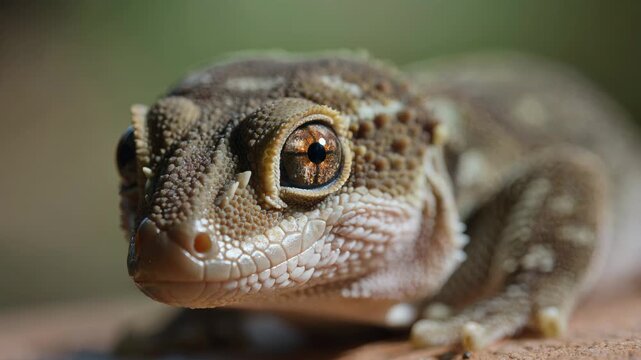 Close up macro shot of a gargoyle gecko blinking its eye in nature