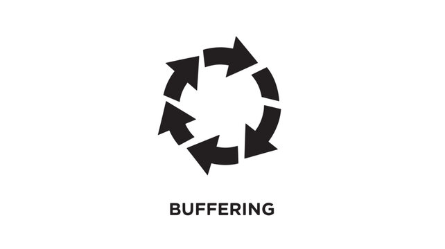 Flat design vector icon depicting a circular buffering or loading symbol with segmented arrows in black and white.