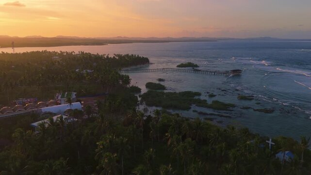Siargao island Philippines aerial drone footage at sunset cloud 9 General Luna
