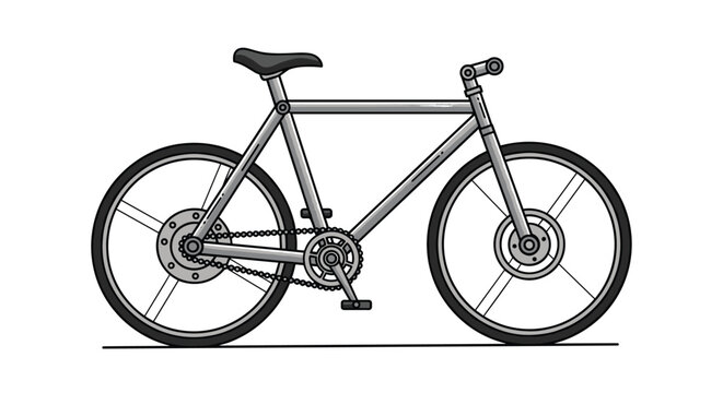 Detailed side view illustration of a silver or gray commuter bicycle with a sleek frame and black tires isolated on a plain white background.