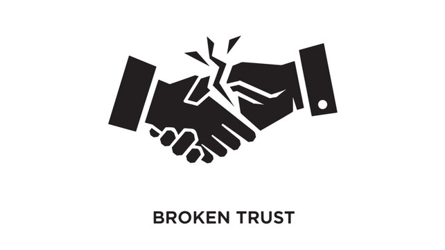 Broken Trust Concept Illustration: Minimalist Vector Icon of a Cracked Handshake Between Two Hands, Symbolic Graphic for Failed Partnerships, Betrayal, and Business Relationship Dissolution