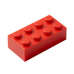 Naklejka premium Single Red Plastic Building Block Toy Brick Isolated on White Background . Red Brick with Eight Studs on white .