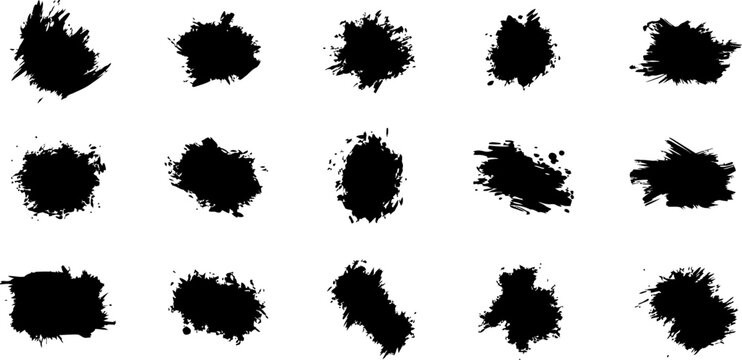 Collection of rough ink brush strokes and messy paint blot shapes for artistic design eps.