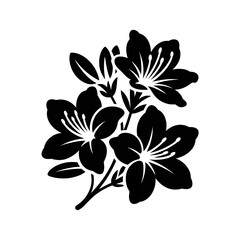 Obraz premium Black and White Azalea Flower Silhouette - Floral Stencil Vector Art