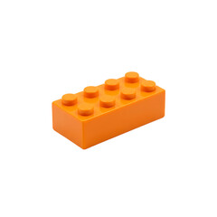 Naklejka premium A high Quality Single Orange Plastic Building Block Toy Brick Isolated on White Background .Orange Brick with Eight Studs illustration on white .