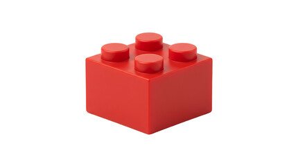 Naklejka premium Single Red Plastic Building Block Toy Brick Isolated on White Background . Red Brick with Eight Studs on white .