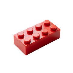 Naklejka premium Single Red Plastic Building Block Toy Brick Isolated on White Background . Red Brick with Eight Studs on white .