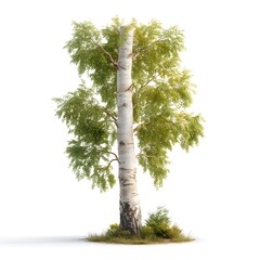 Fototapeta premium Lush Green Birch Tree with Vibrant Leaves and White Bark in Natural Outdoor Setting