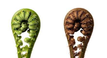 Twin Fern Fronds In Green And Brown Portrait. © Arie