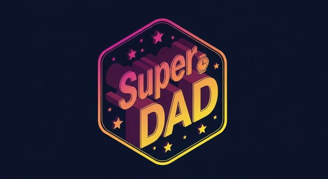vibrant superhero dad badge with glowing text on dark cosmic background for father's day celebration
