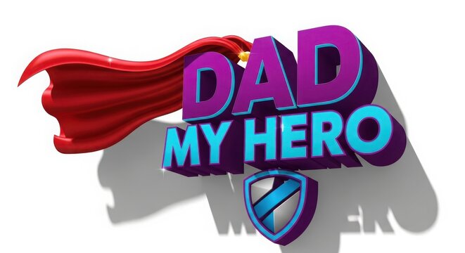 3d rendered superhero cape with dad my hero text for father's day celebration and family appreciation