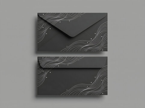 Elegant black envelopes with decorative pattern mockup envelop mockup