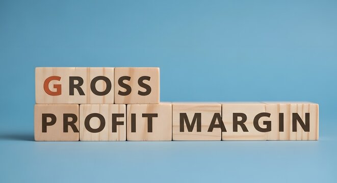 Wooden Blocks with Gross Profit Margin Text on Blue Background