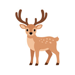 Obraz premium Cartoon deer standing on a white background with antlers and white spots