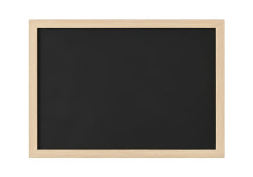 Empty black-framed chalkboard with smooth dark surface ready for writing isolated on transparent background
