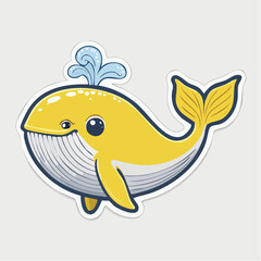 Fototapeta premium Cute Yellow Cartoon Whale Spouting Water