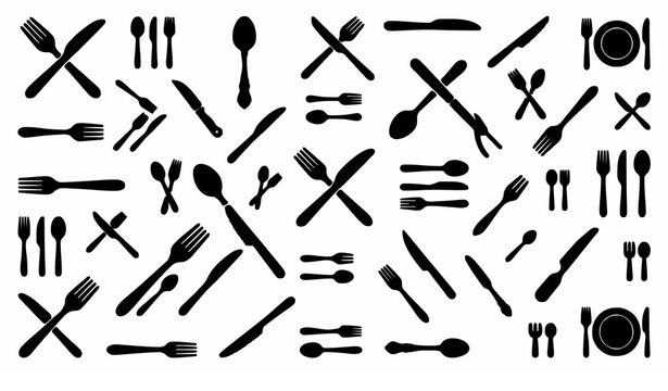 Trendy cutlery vector icon bundle with knife fork spoon and dining utensil symbols set