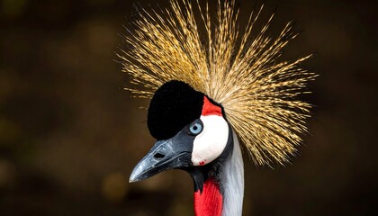 Fototapeta premium Close-up of a bird's profile, showcasing intricate feather patterns, vibrant eye color, and a regal crown of golden hues