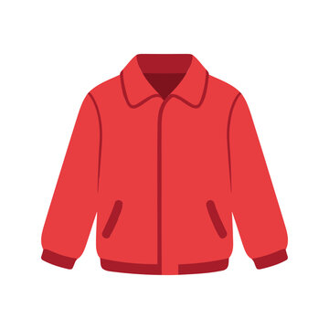 Illustration of a solid red jacket with a collar and pockets on a white background