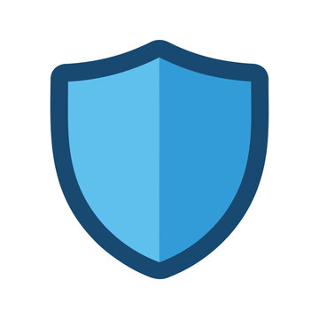 Illustration of a blue shield with a dark blue border and rounded edges on a white background