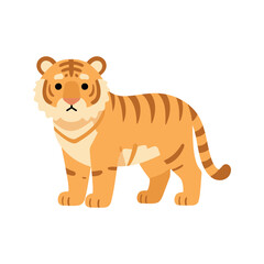 Fototapeta premium Cute tiger standing on a white background in a cartoon style illustration for design element