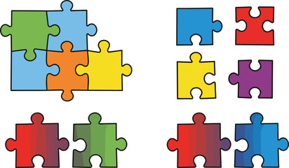 Naklejka premium Colorful Puzzle Pieces Illustration Set for Problem Solving, Collaboration, and Education Concepts