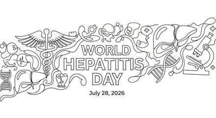 Obraz premium World Hepatitis Day coloring page design with medical symbols.
