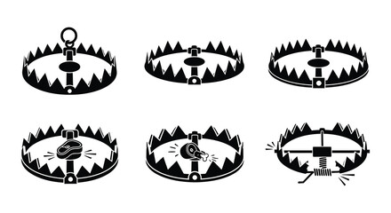 Obraz premium Mouse trap silhouettes black vector illustrations on a white background
