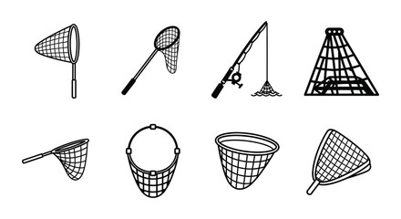 Fishing nets and butterfly nets black vector illustration on white background © Nayem