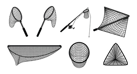Fishing nets and butterfly nets black vector illustration on white background © Nayem