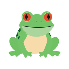 Obraz premium Cartoon red eyed tree frog with green skin sits on a white background