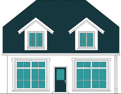 PrintModern residential house vector illustration with dormer windows and large shop front windows for architectural design projects