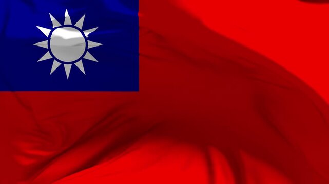 Taiwan Flag Waving in Slow Motion Loop Animation