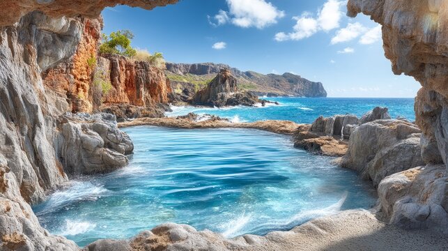 Scenic Rock Pool Carved into Coastal Cliffs with Ocean View