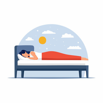Woman Sleeping Peacefully in Bed Under a Dreamy Sky