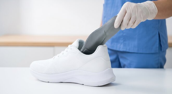 Specialist placing orthopedic insole into a sneaker