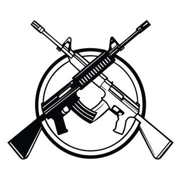 a rifle silhouette vector icon design with a white background	