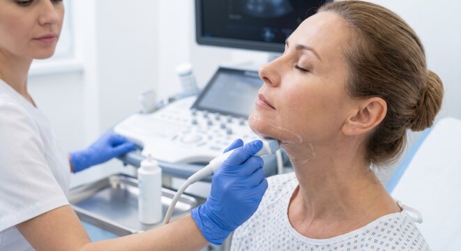 HIFU skin tightening treatment on woman's jawline