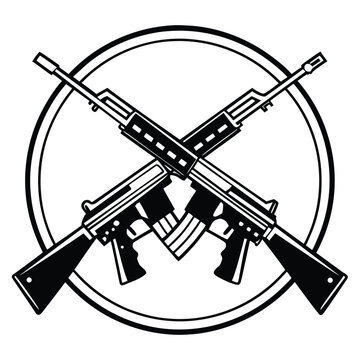a rifle silhouette vector icon design with a white background	